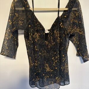 Line & Dot size medium Elegant Black and Gold Sheer Women's Top